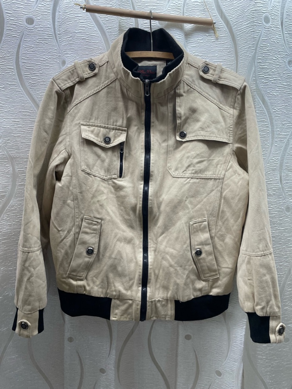 Men Wear Classic Bomber Jacket Mens XXL Tan Canvas Plaid Lined Excellent Utility
